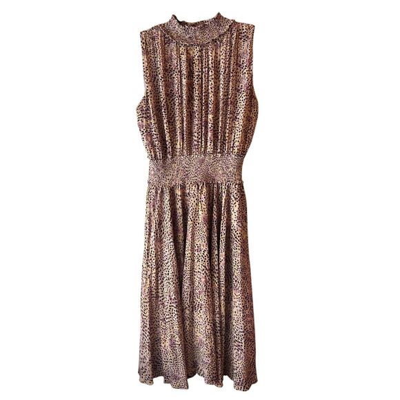 Nanette Lepore Leopard Smocked Waist Sleeveless Midi Dress Sz 12 - Picture 3 of 10